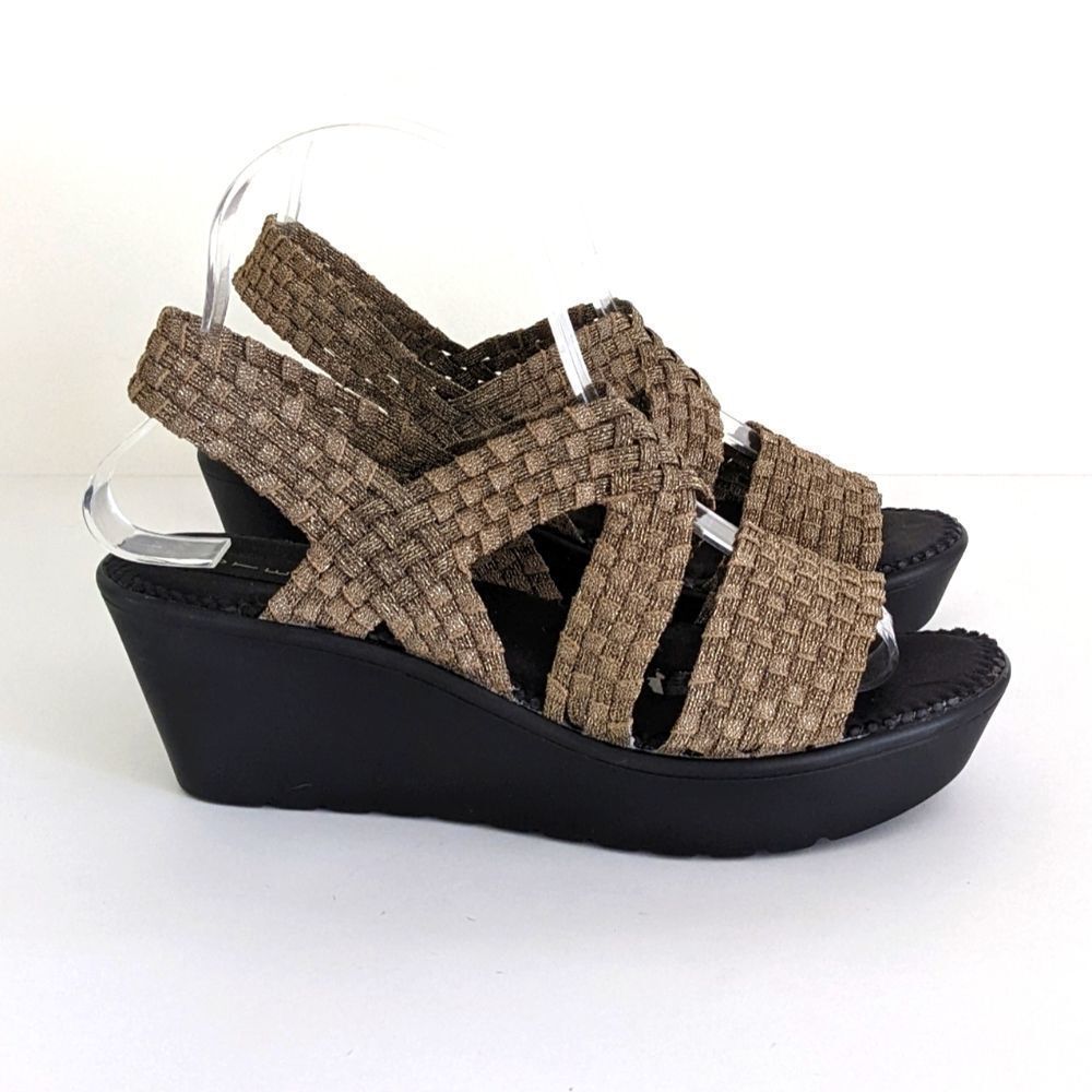 Steven by Steve Madden Biata Woven Gold Stretch Platform Sandals 8